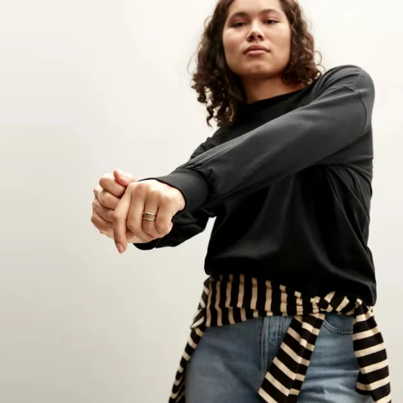 Everlane Long Sleeve Tee Black Shirt Crew Oversized Organic Cotton Women - Picture 1 of 13